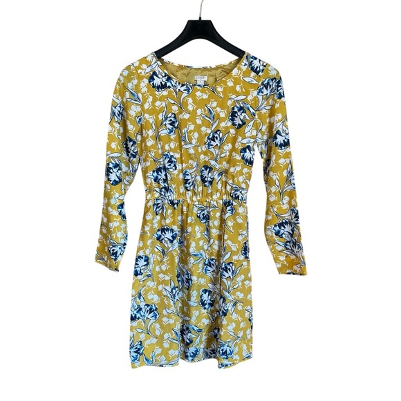 J. Crew Factory Yellow Blue Floral Tulip Hem Dress Knee Length Size 00 - Picture 1 of 6